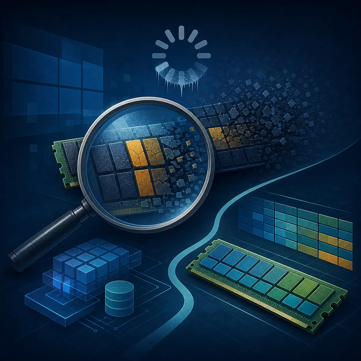 Conceptual illustration of investigating a frozen RAMMap memory scan